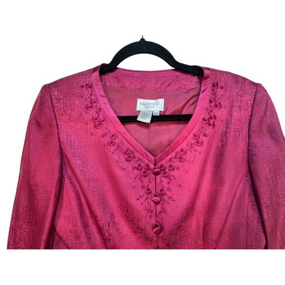 Papell Petites 2-Piece Silk Skirt Suit Set Size 6P Fuchsia - Picture 4 of 16